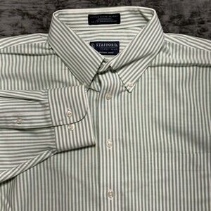 Stafford Oxford Shirt Mens XL Green White Striped Button Down